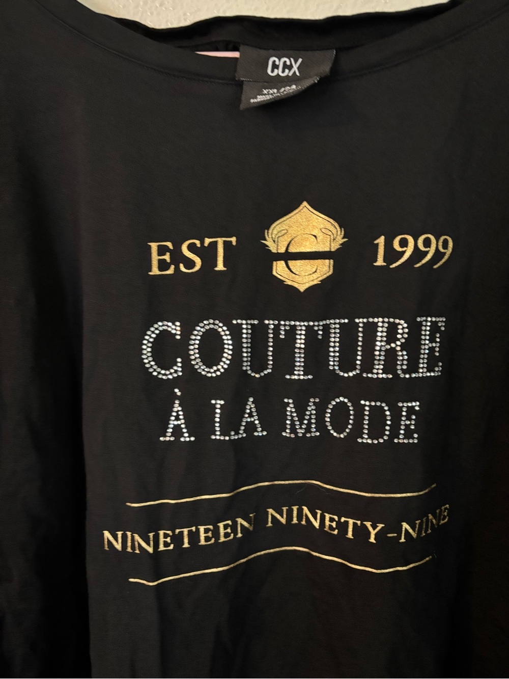 City Chic CCX Black Couture A La Mode Graphic Tee Button Sleeve Plus Size XXL - Picture 2 of 4